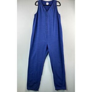 The Nines by Hatch Maternity Button Front Wide Leg Jumpsuit Blue Sz Large Cotton
